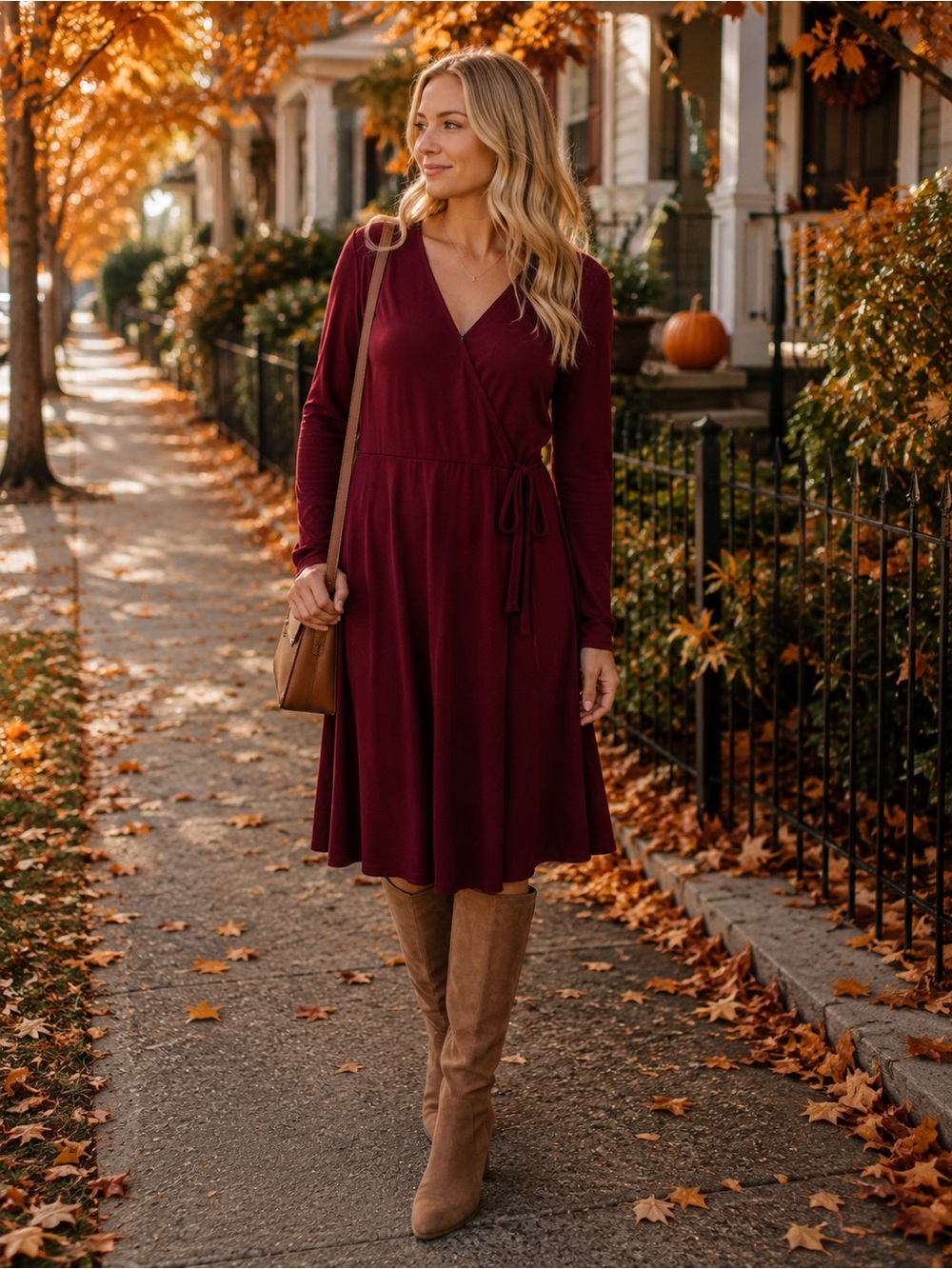 Old Navy Burgundy Long Sleeve Jersey Wrap Dress EUC Size Medium